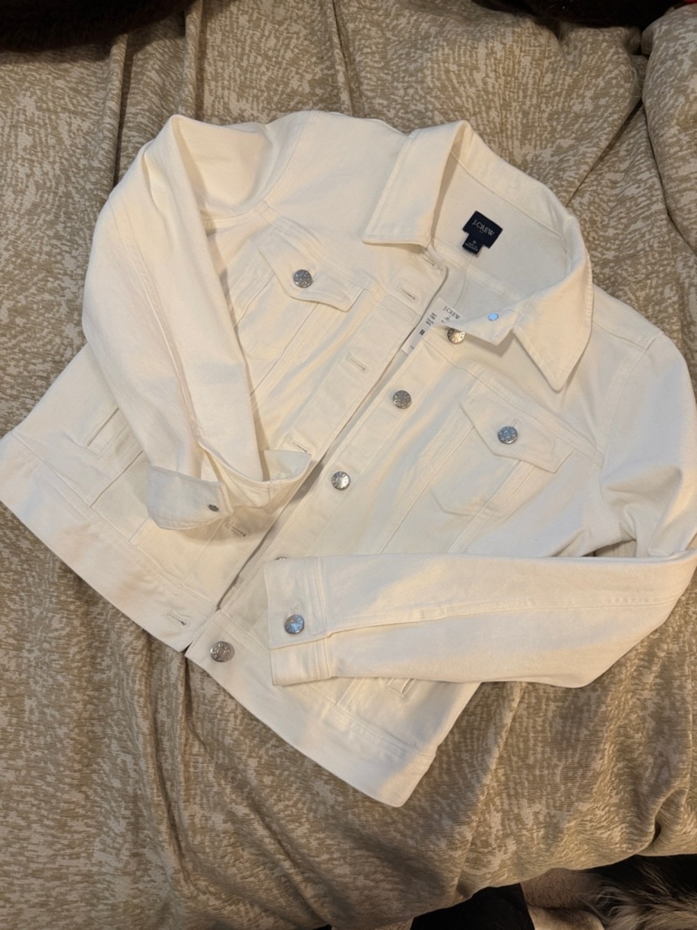 J.Crew Off-White Cropped Denim Jacket